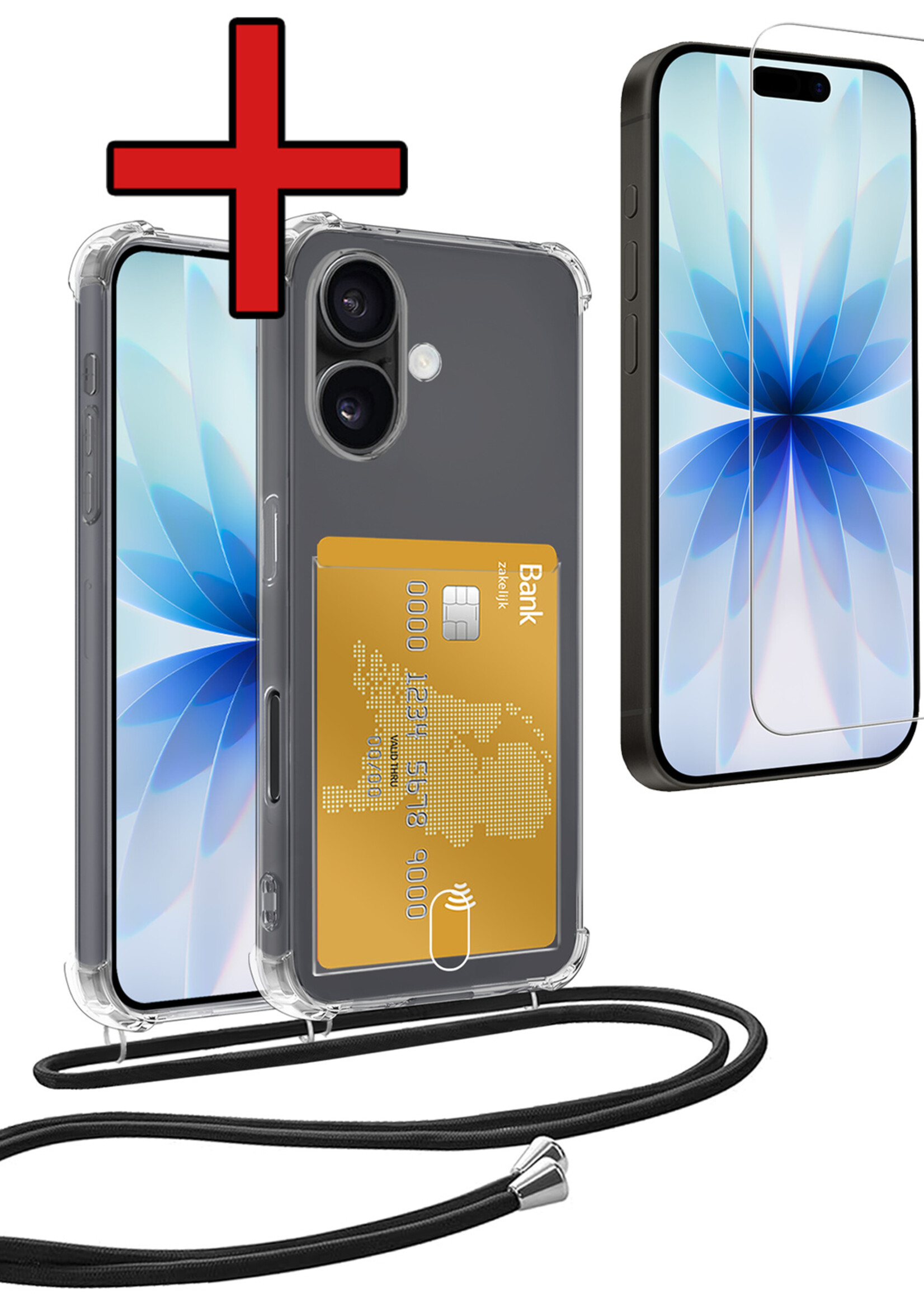 BTH BTH iPhone 17 Hoesje Pashouder met Koord Met Screenprotector