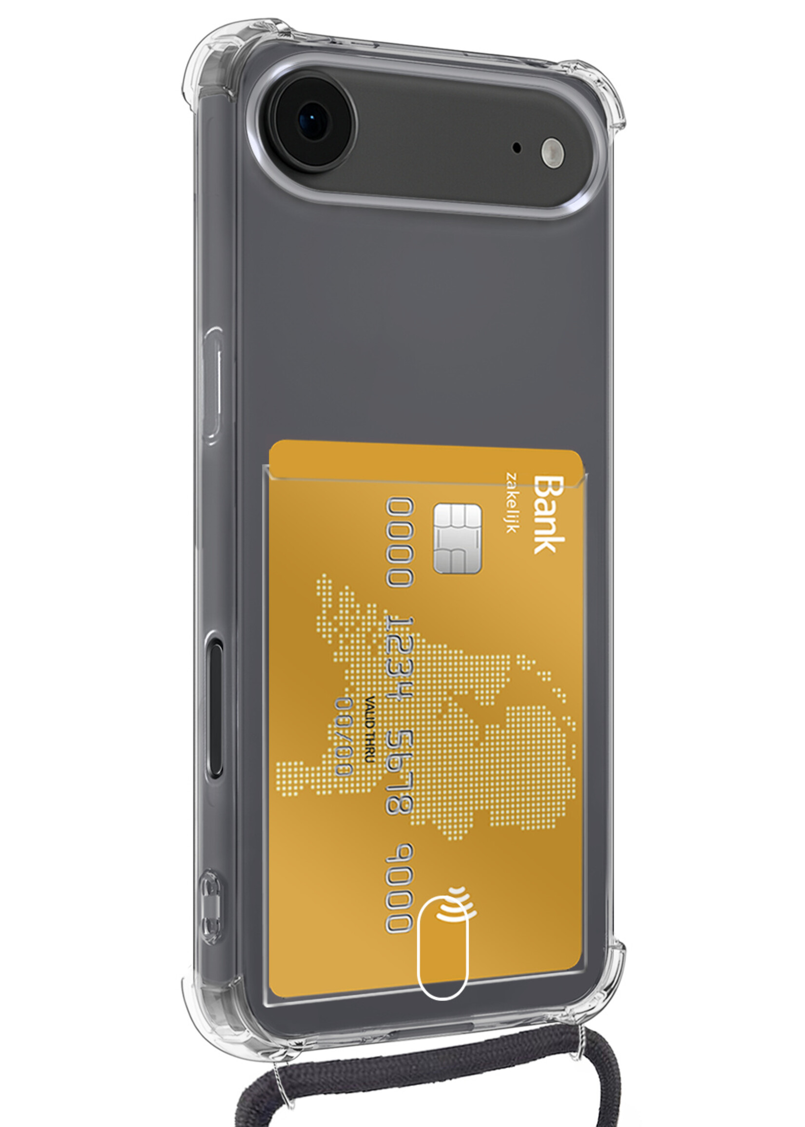 BTH BTH iPhone Air Hoesje Pashouder met Koord Met 2x Screenprotector