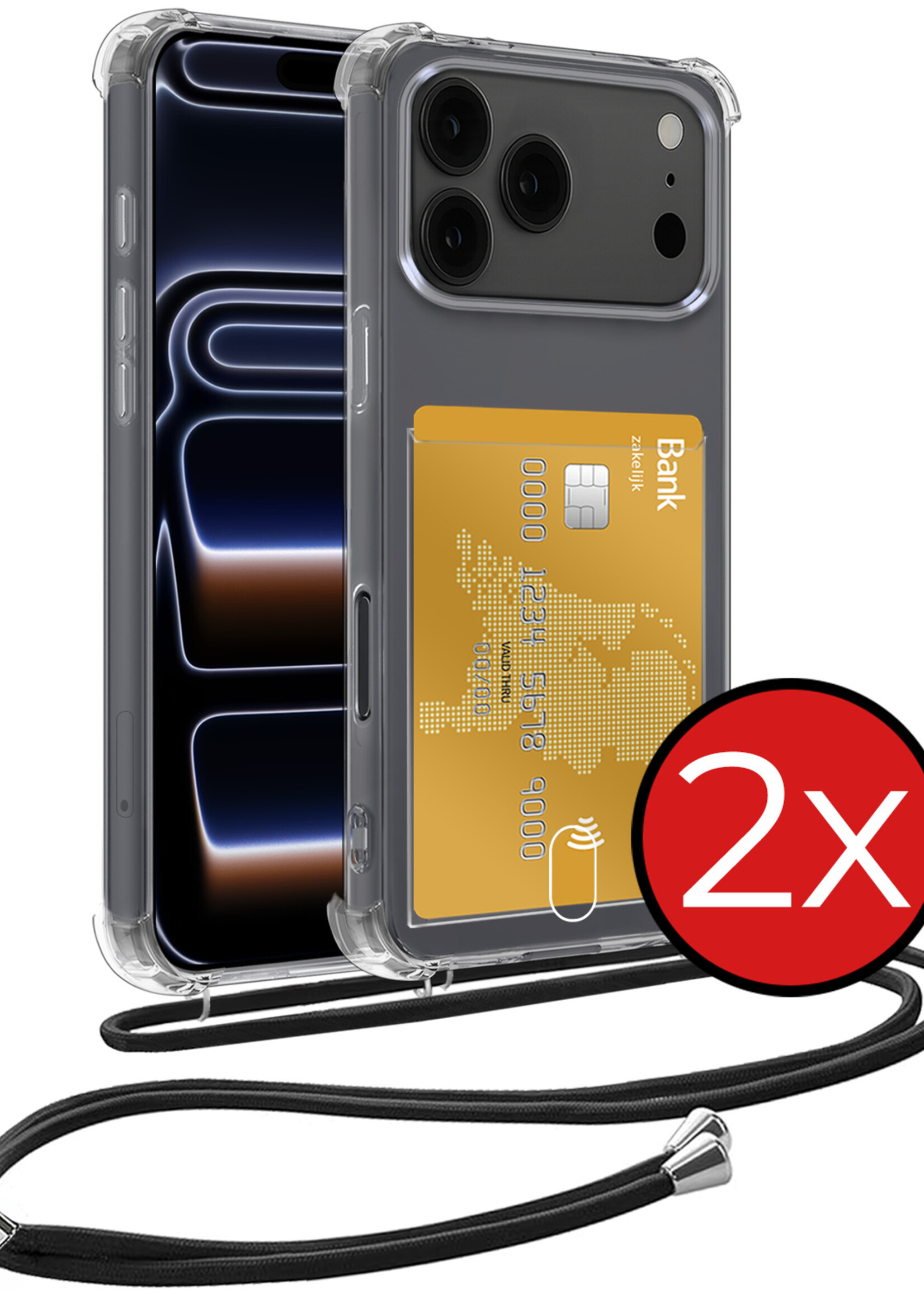 BTH BTH iPhone 17 Pro Hoesje Pashouder met Koord - 2 PACK