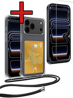 BTH BTH iPhone 17 Pro Hoesje Pashouder met Koord Met Screenprotector