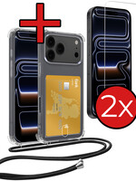 BTH BTH iPhone 17 Pro Max Hoesje Pashouder met Koord Met 2x Screenprotector