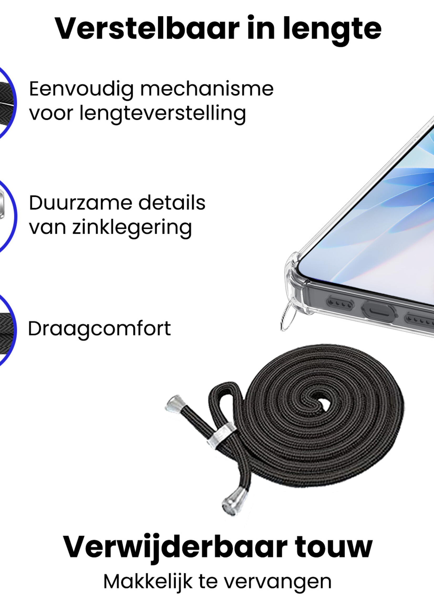 BTH BTH iPhone 17 Hoesje Transparant Shockproof Met Zwart Koord