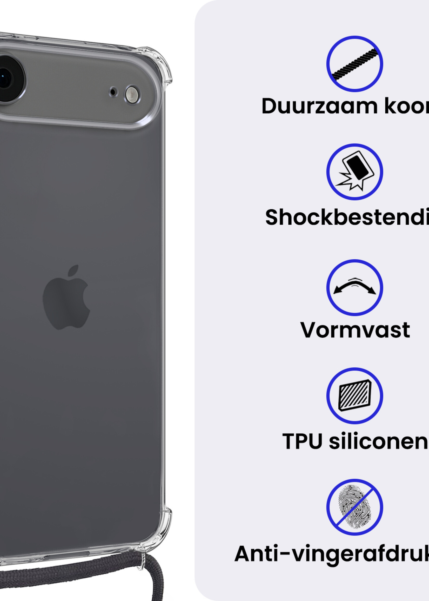 BTH BTH iPhone Air Hoesje Transparant Shockproof Met Zwart Koord