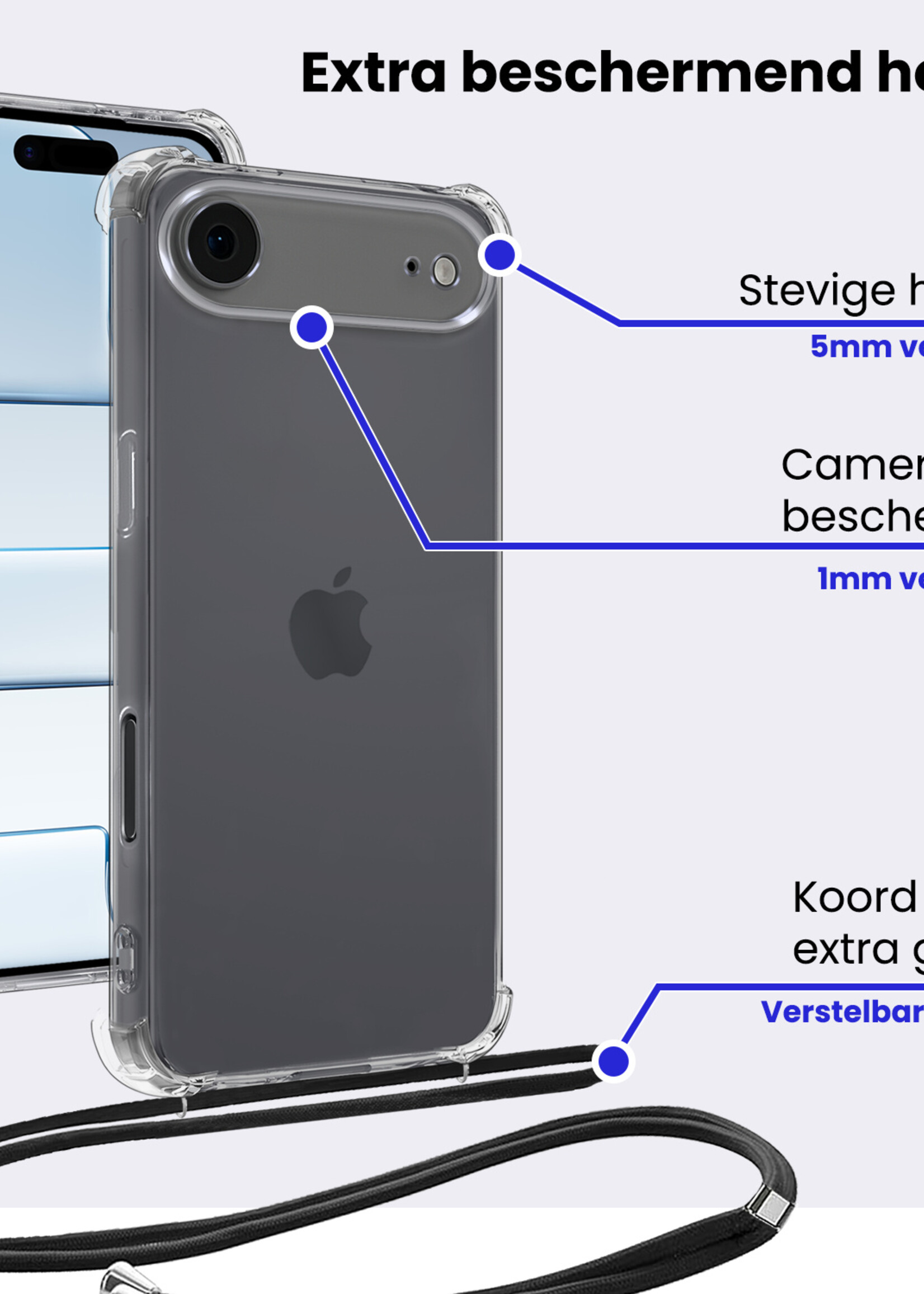 BTH BTH iPhone Air Hoesje Transparant Shockproof Met Zwart Koord