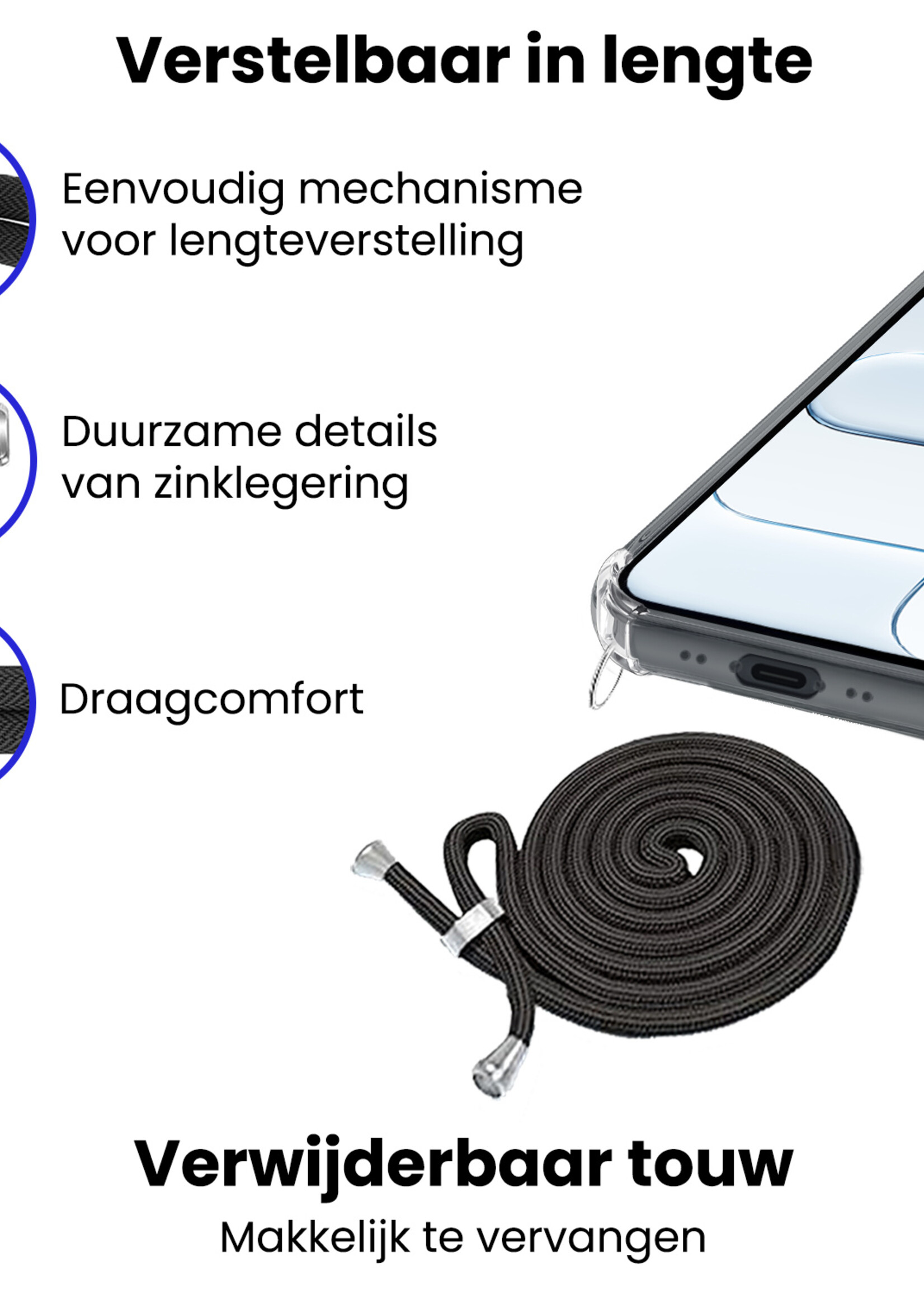 BTH BTH iPhone Air Hoesje Transparant Shockproof Met Zwart Koord