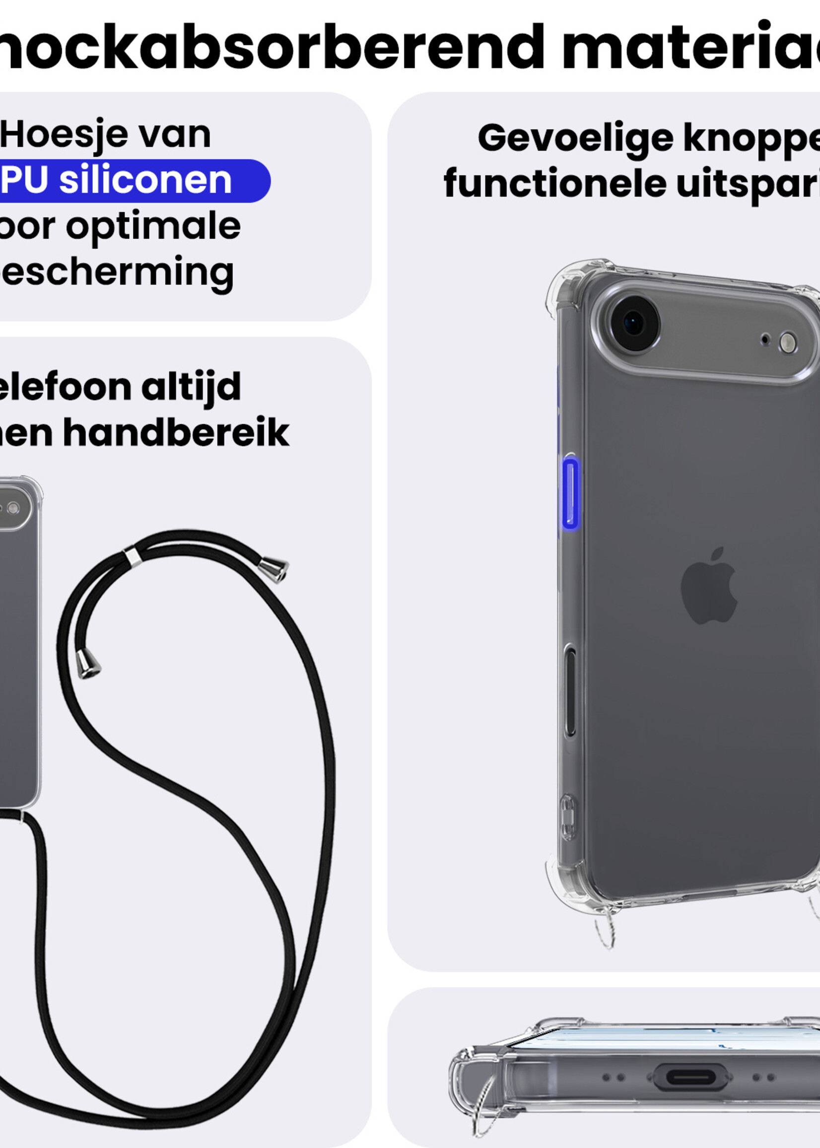 BTH BTH iPhone Air Hoesje Transparant Shockproof Met Zwart Koord
