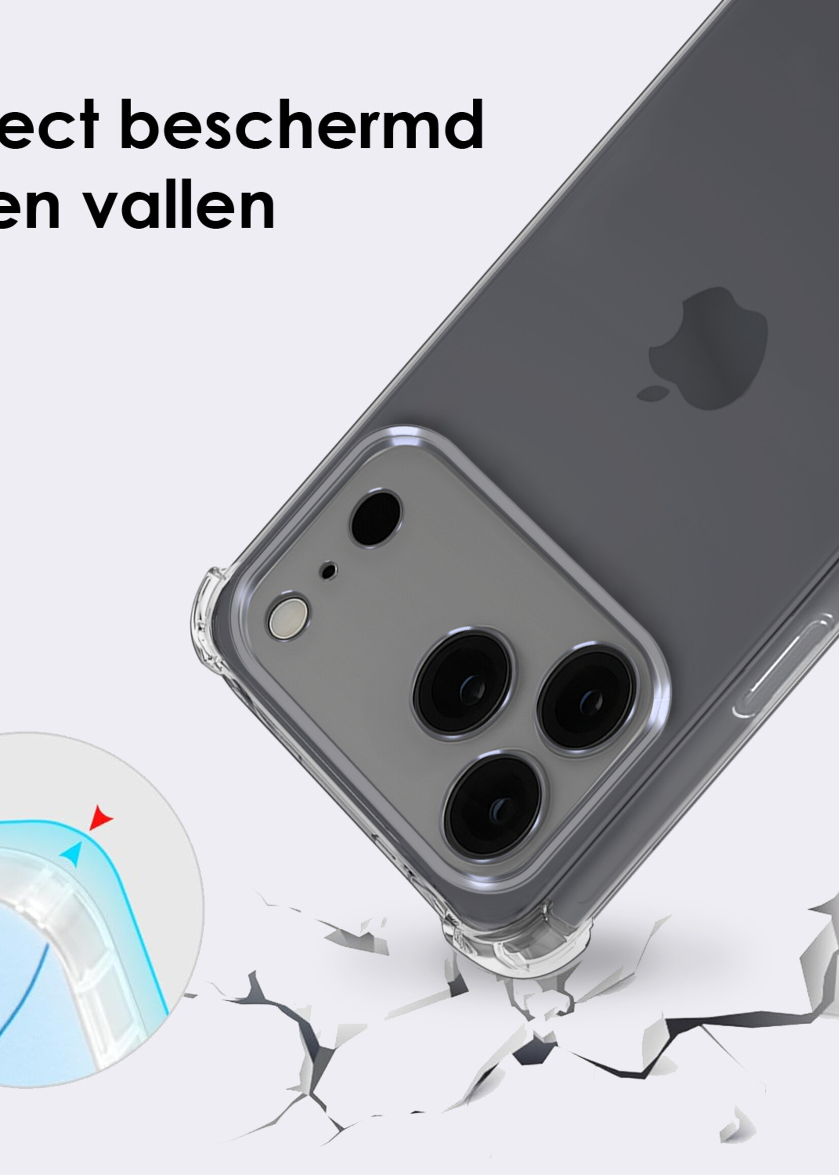 BTH BTH iPhone 17 Pro Hoesje Transparant Shockproof Met Zwart Koord