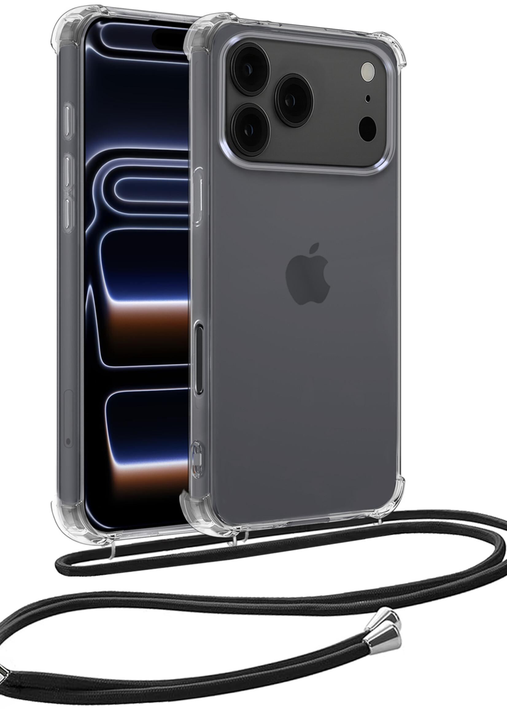 BTH BTH iPhone 17 Pro Max Hoesje Transparant Shockproof Met Zwart Koord