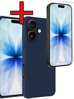 BTH BTH iPhone 17 Hoesje Siliconen Met Screenprotector Met Dichte Notch - Donkerblauw