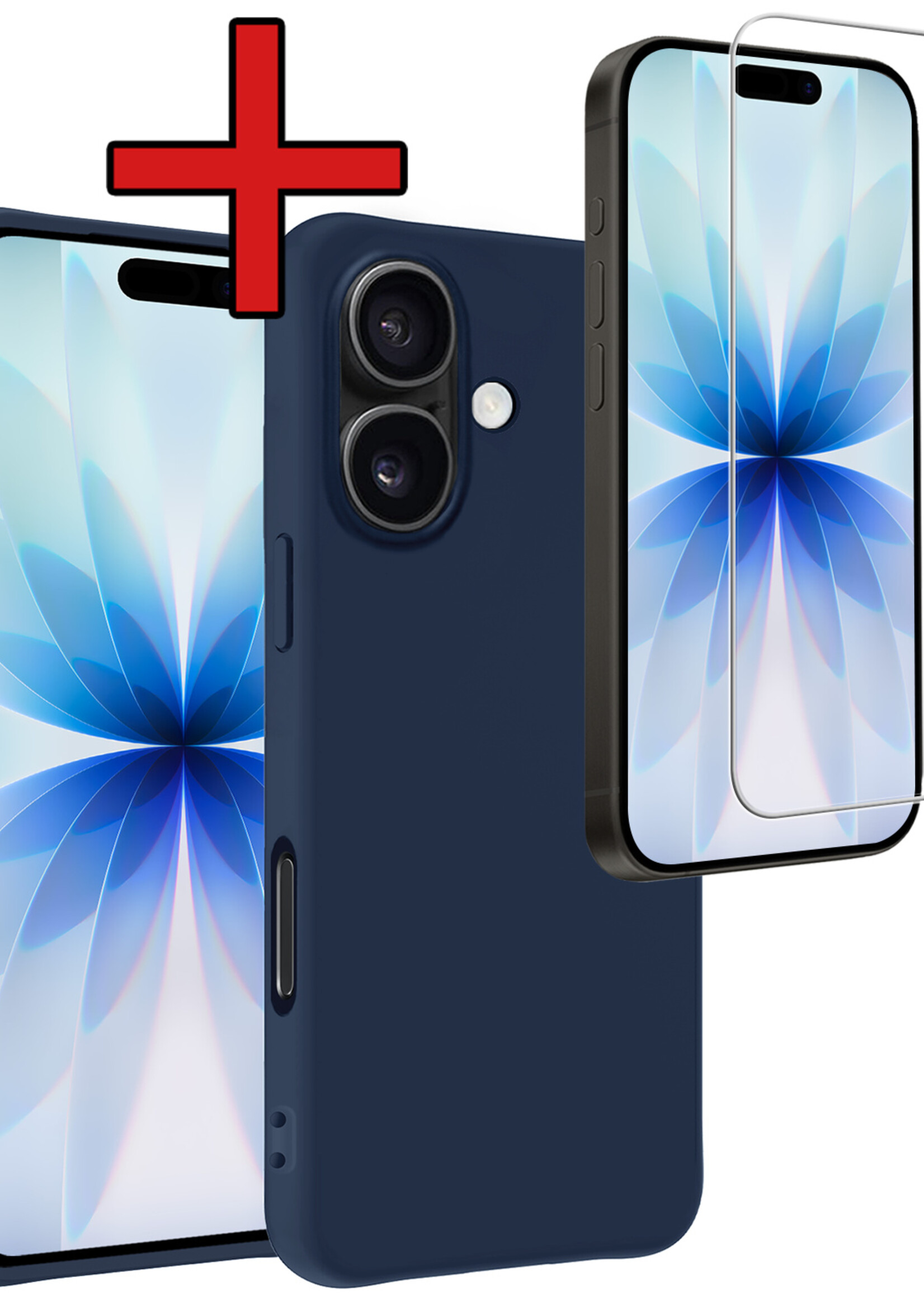 BTH BTH iPhone 17 Hoesje Siliconen Met Screenprotector Met Dichte Notch - Donkerblauw