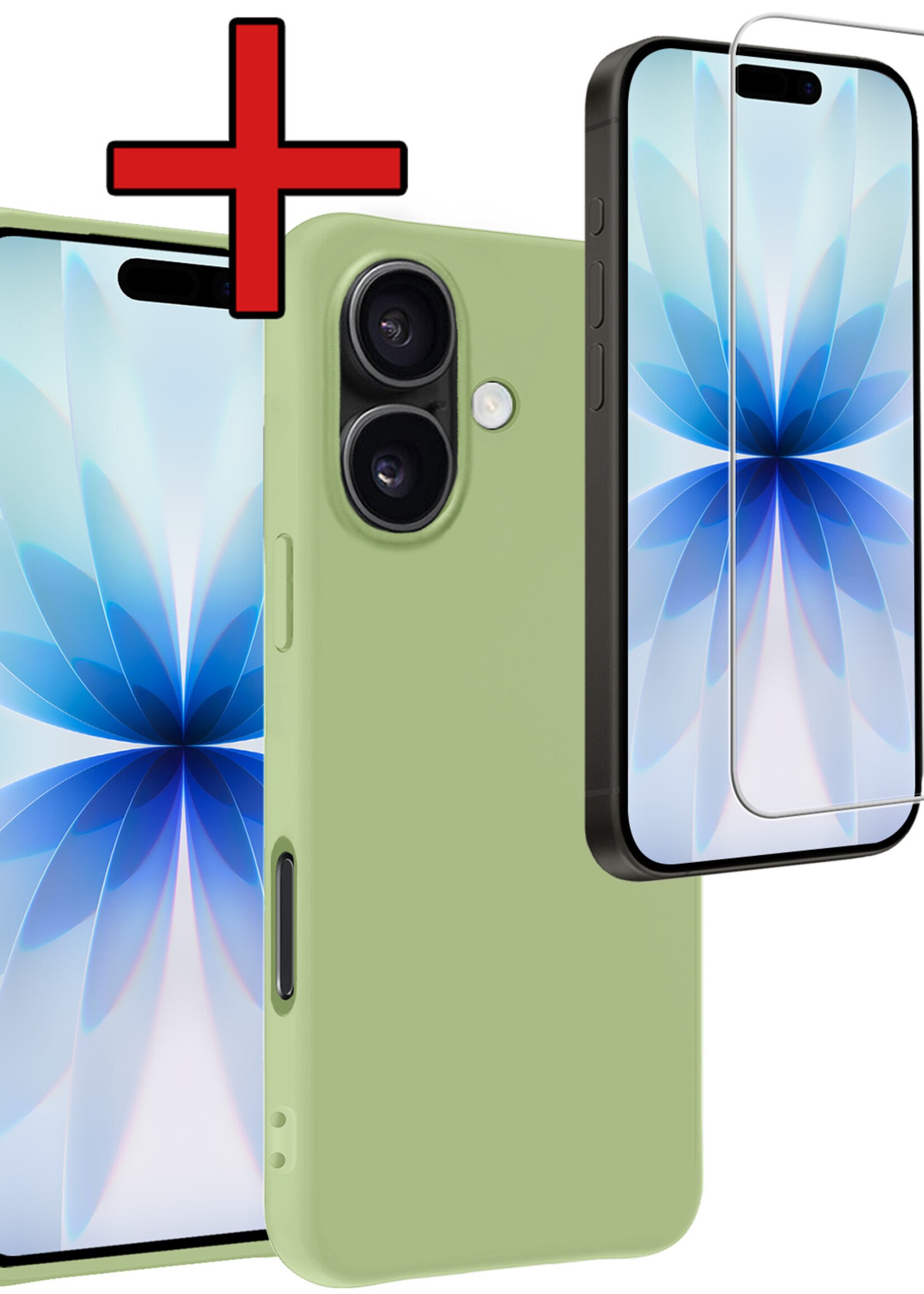 BTH BTH iPhone 17 Hoesje Siliconen Met Screenprotector Met Dichte Notch - Groen