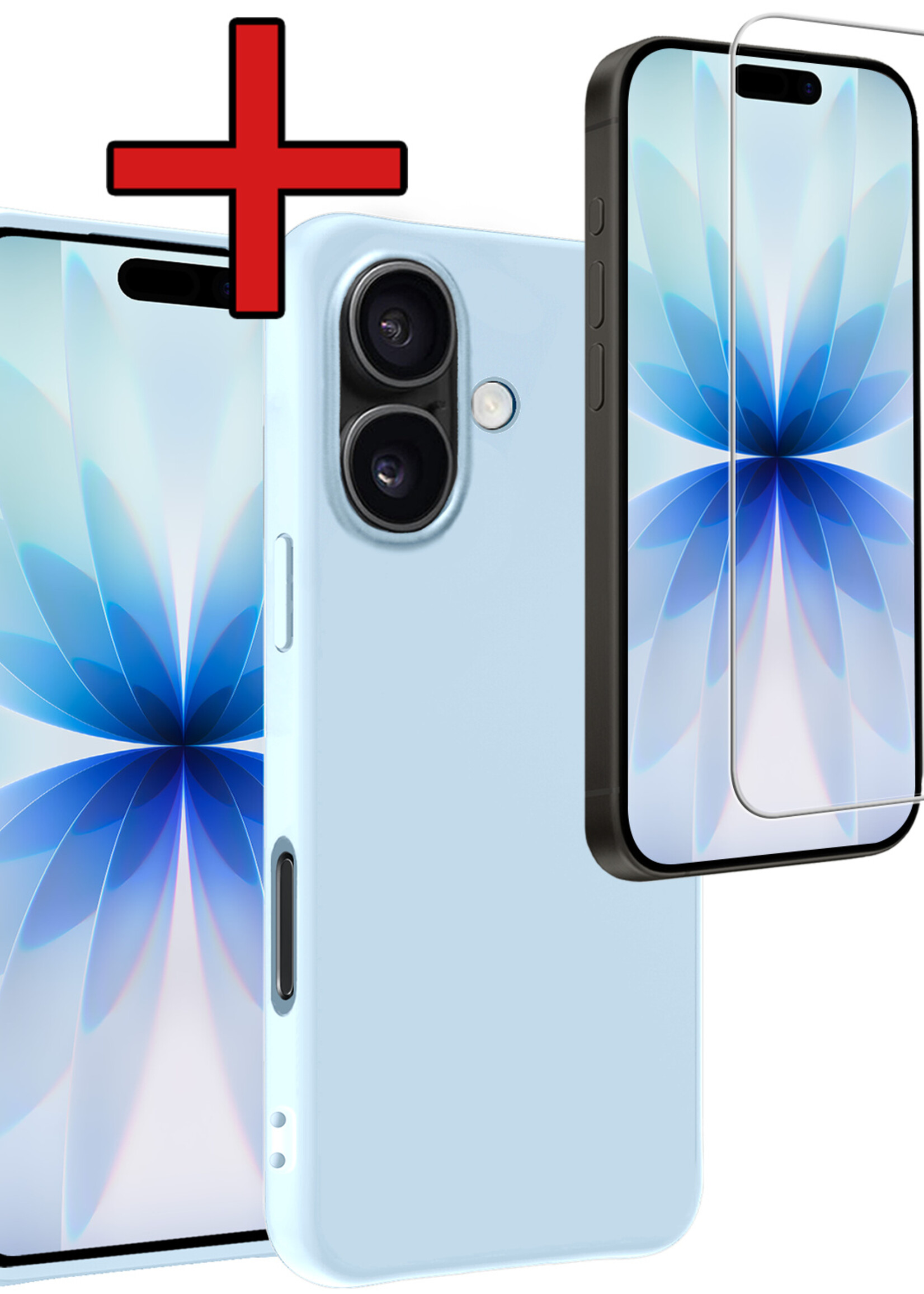 BTH BTH iPhone 17 Hoesje Siliconen Met Screenprotector Met Dichte Notch - Lichtblauw