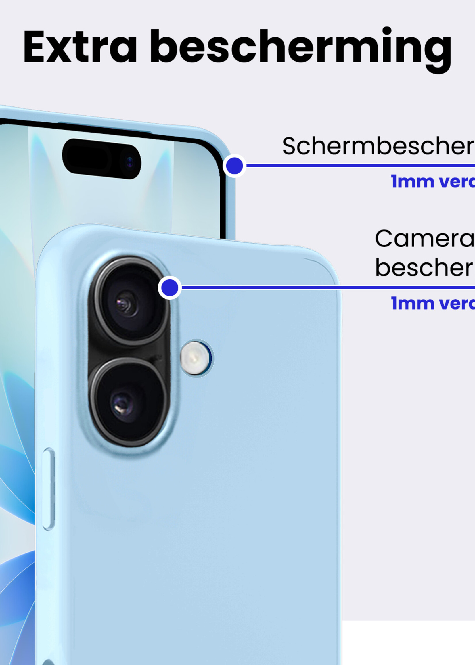 BTH BTH iPhone 17 Hoesje Siliconen Met Screenprotector Met Dichte Notch - Lichtblauw