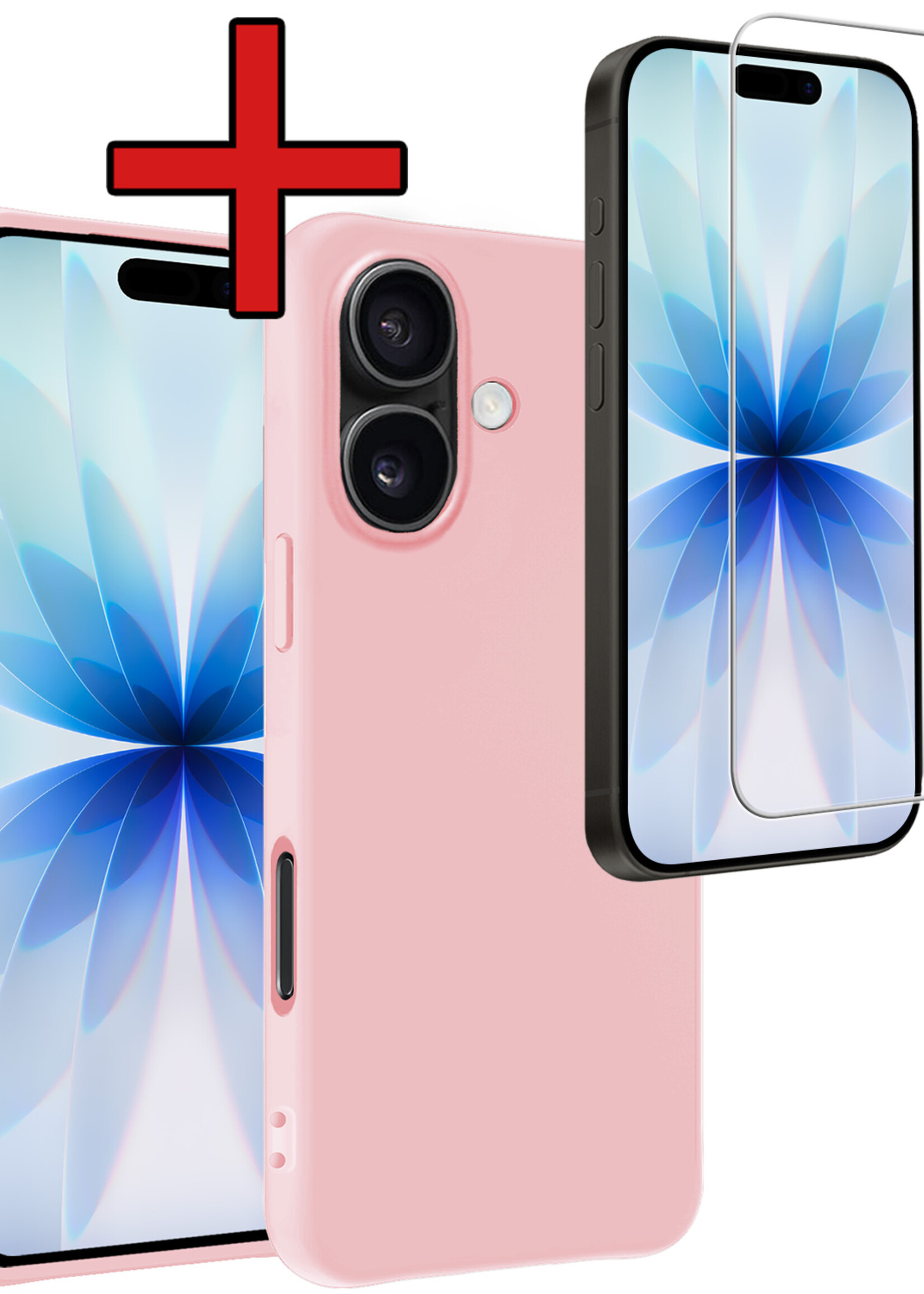 BTH BTH iPhone 17 Hoesje Siliconen Met Screenprotector Met Dichte Notch - Lichtroze