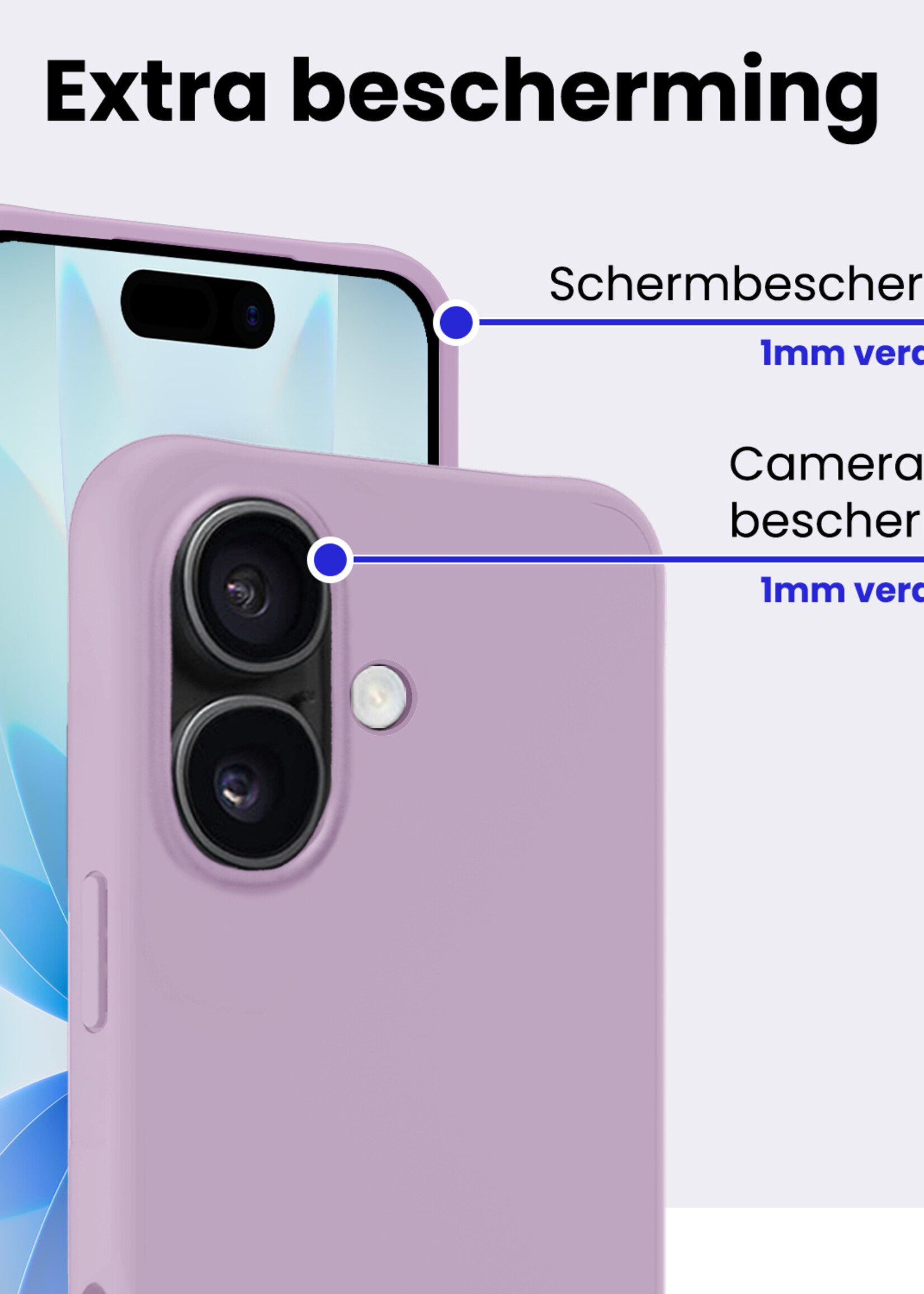 BTH BTH iPhone 17 Hoesje Siliconen Met Screenprotector Met Dichte Notch - Lila