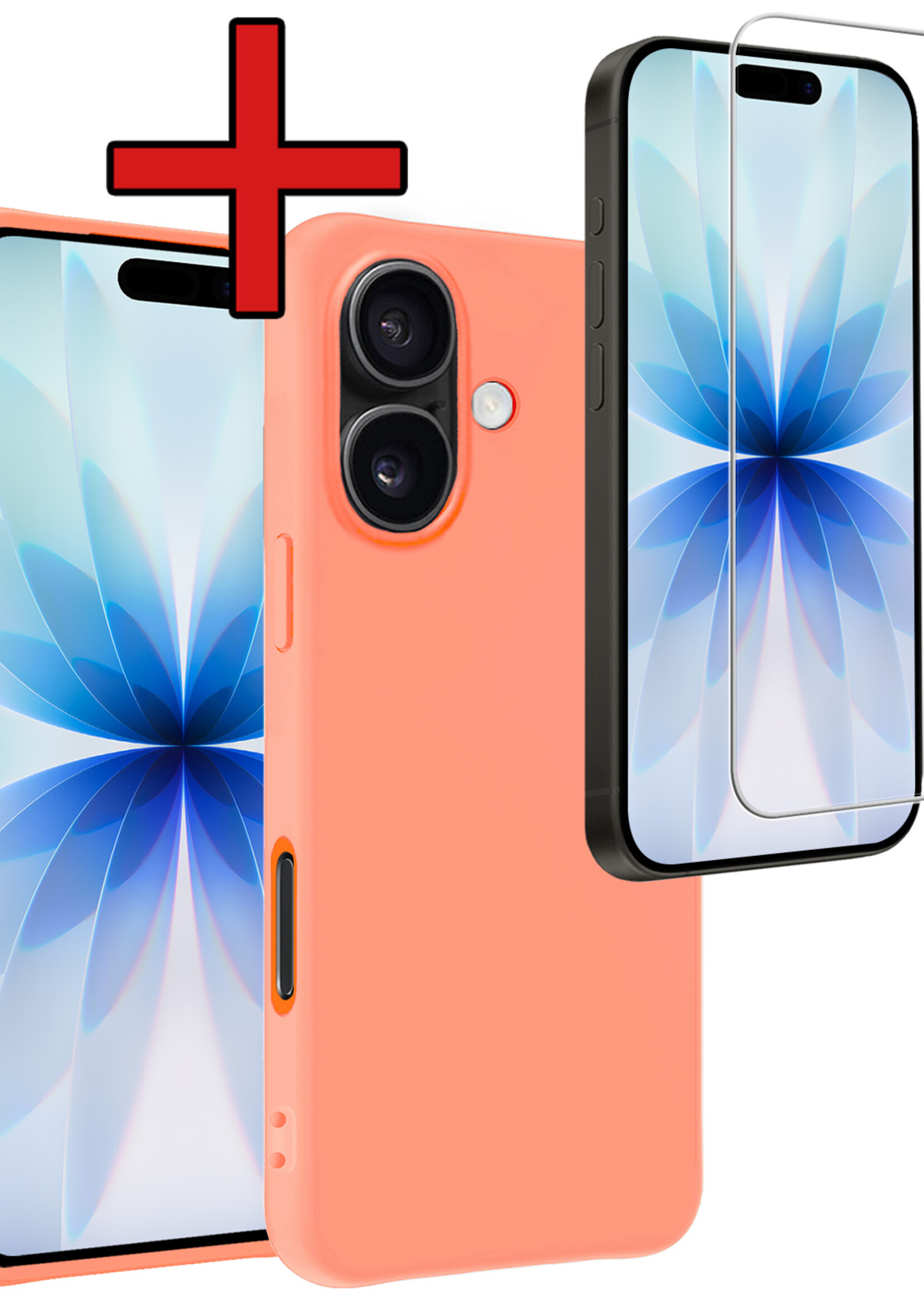 BTH BTH iPhone 17 Hoesje Siliconen Met Screenprotector Met Dichte Notch - Perzik