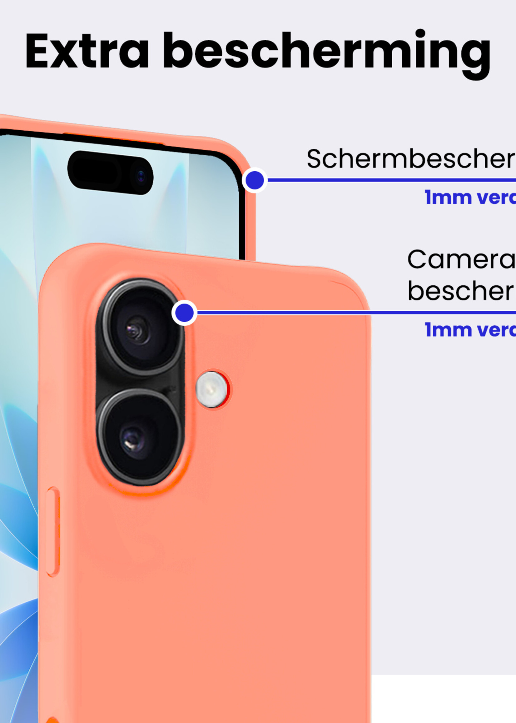 BTH BTH iPhone 17 Hoesje Siliconen Met Screenprotector Met Dichte Notch - Perzik