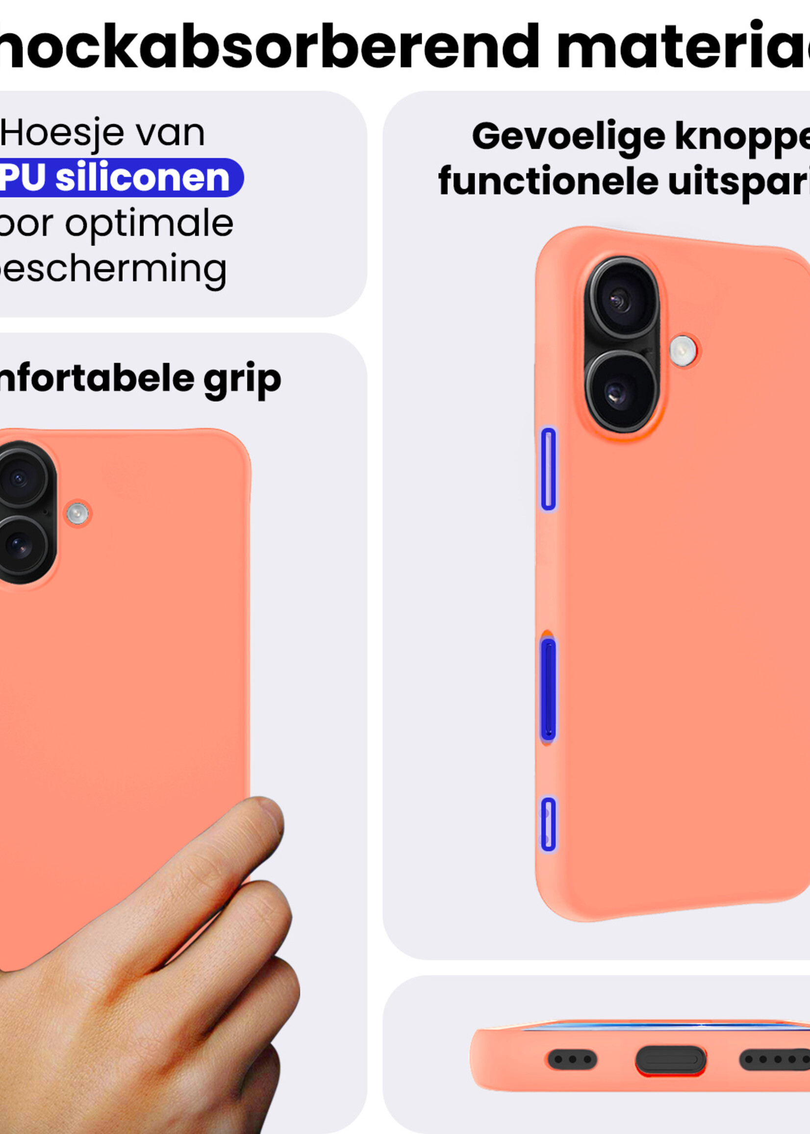 BTH BTH iPhone 17 Hoesje Siliconen Met Screenprotector Met Dichte Notch - Perzik