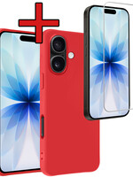 BTH BTH iPhone 17 Hoesje Siliconen Met Screenprotector Met Dichte Notch - Rood