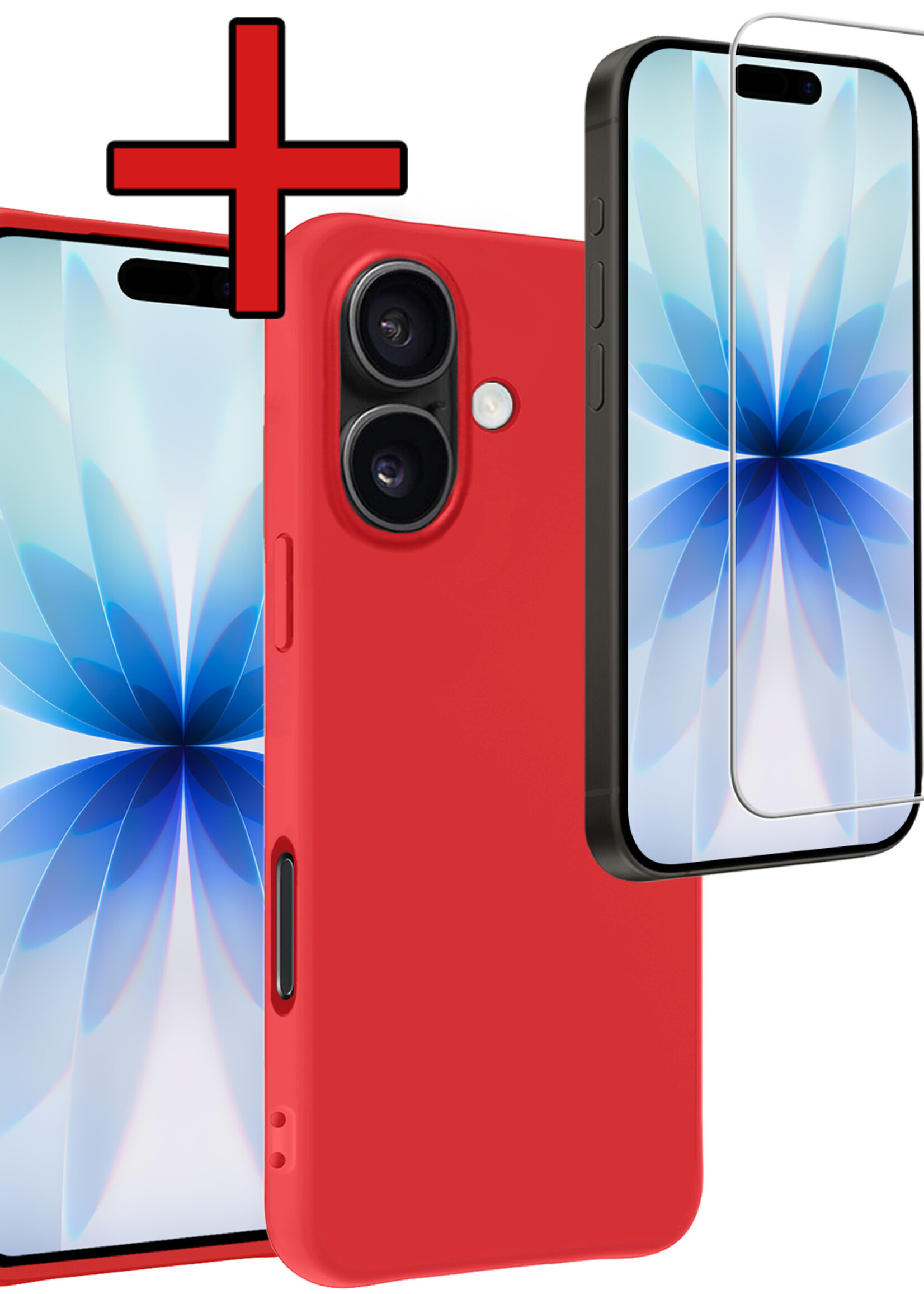 BTH BTH iPhone 17 Hoesje Siliconen Met Screenprotector Met Dichte Notch - Rood