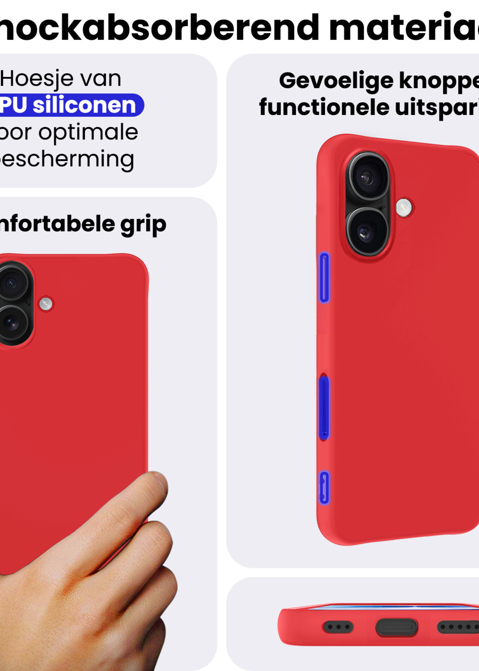 BTH BTH iPhone 17 Hoesje Siliconen Met Screenprotector Met Dichte Notch - Rood