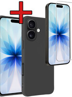 BTH BTH iPhone 17 Hoesje Siliconen Met Screenprotector Met Dichte Notch - Zwart
