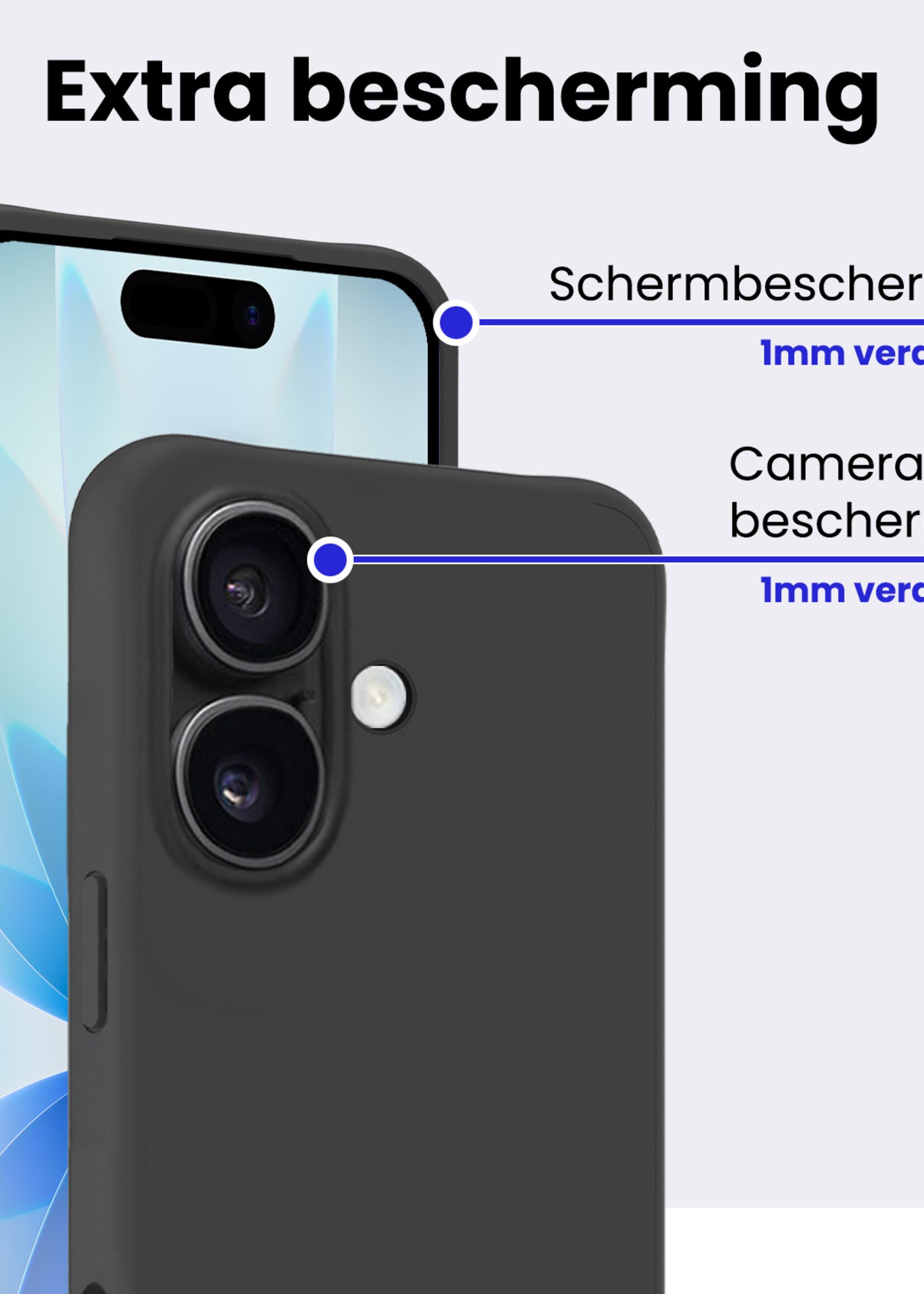 BTH BTH iPhone 17 Hoesje Siliconen Met Screenprotector Met Dichte Notch - Zwart