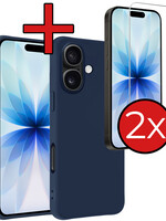 BTH BTH iPhone 17 Hoesje Siliconen Met 2x Screenprotector Met Dichte Notch - Donkerblauw