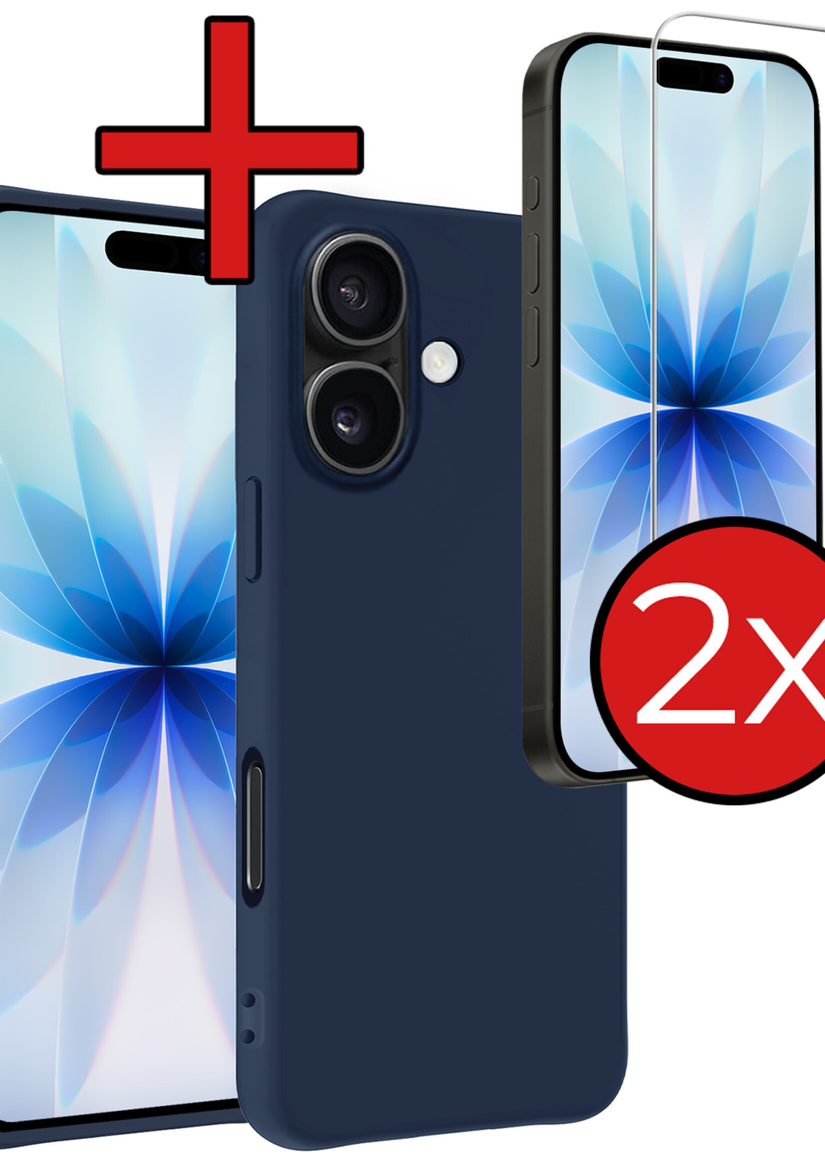 BTH BTH iPhone 17 Hoesje Siliconen Met 2x Screenprotector Met Dichte Notch - Donkerblauw
