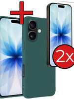 BTH BTH iPhone 17 Hoesje Siliconen Met 2x Screenprotector Met Dichte Notch - Donkergroen