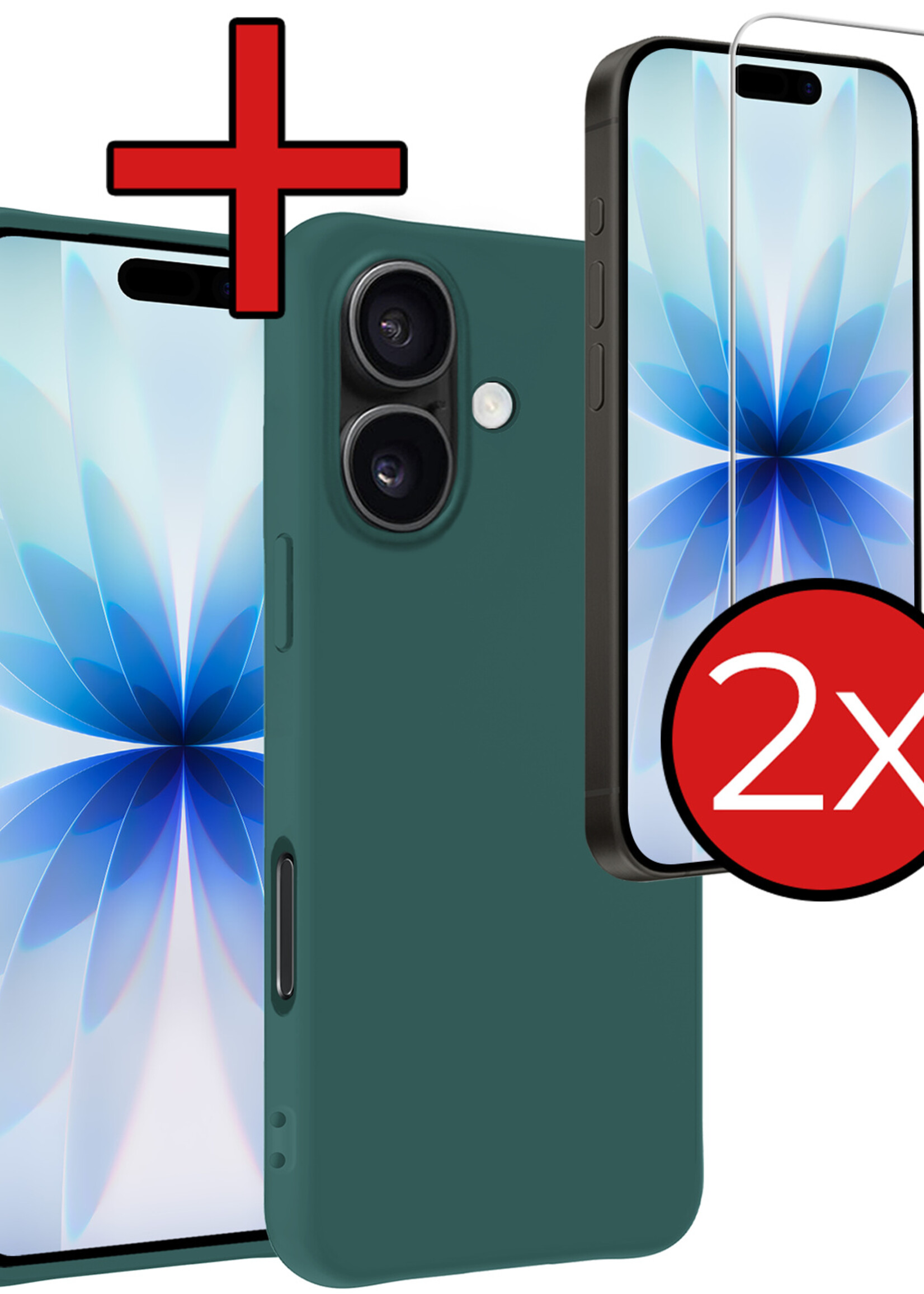 BTH BTH iPhone 17 Hoesje Siliconen Met 2x Screenprotector Met Dichte Notch - Donkergroen