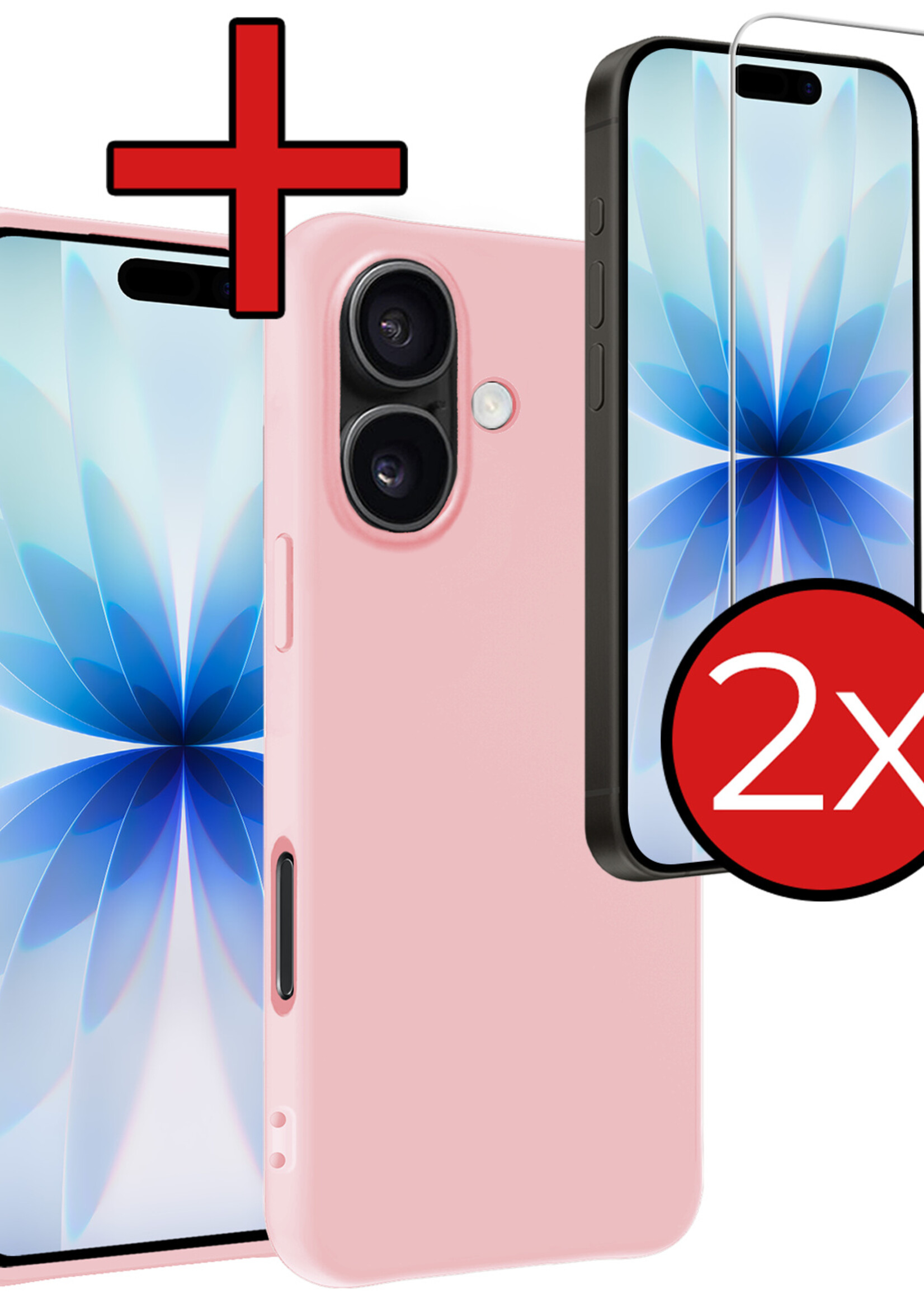 BTH BTH iPhone 17 Hoesje Siliconen Met 2x Screenprotector Met Dichte Notch - Lichtroze