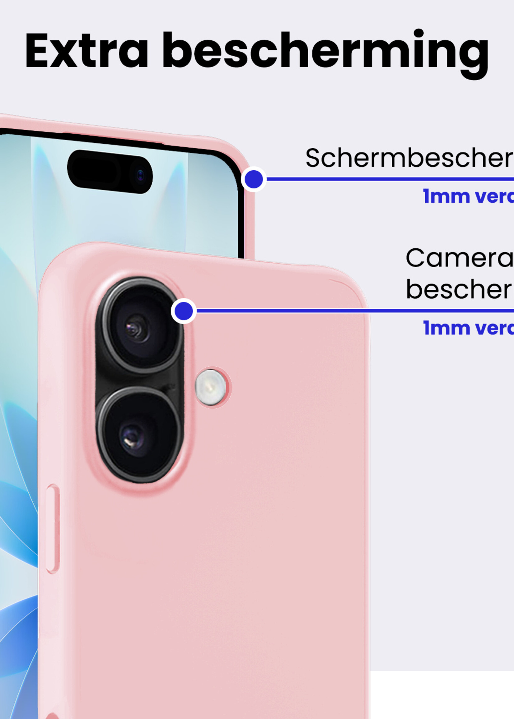 BTH BTH iPhone 17 Hoesje Siliconen Met 2x Screenprotector Met Dichte Notch - Lichtroze