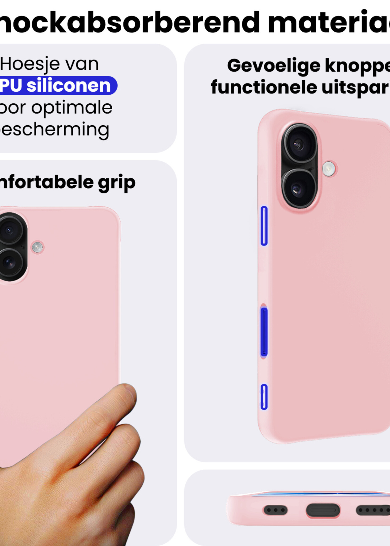 BTH BTH iPhone 17 Hoesje Siliconen Met 2x Screenprotector Met Dichte Notch - Lichtroze