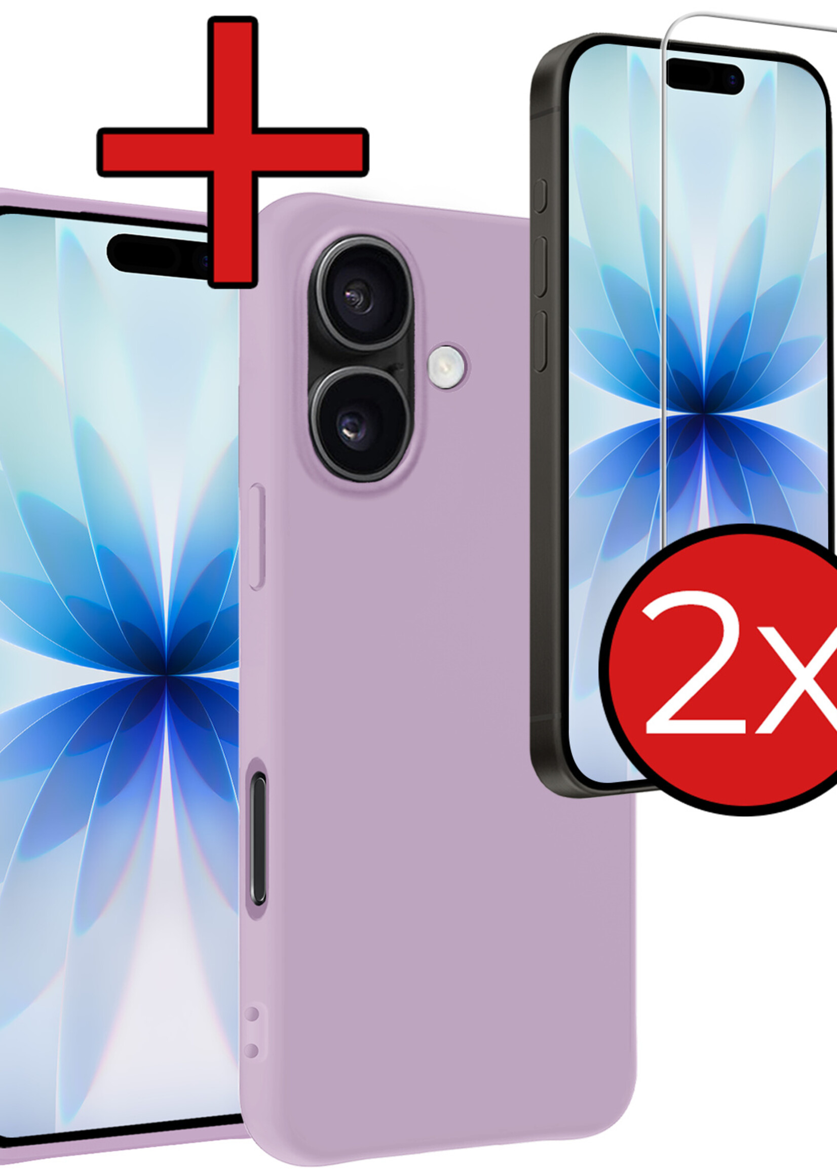 BTH BTH iPhone 17 Hoesje Siliconen Met 2x Screenprotector Met Dichte Notch - Lila