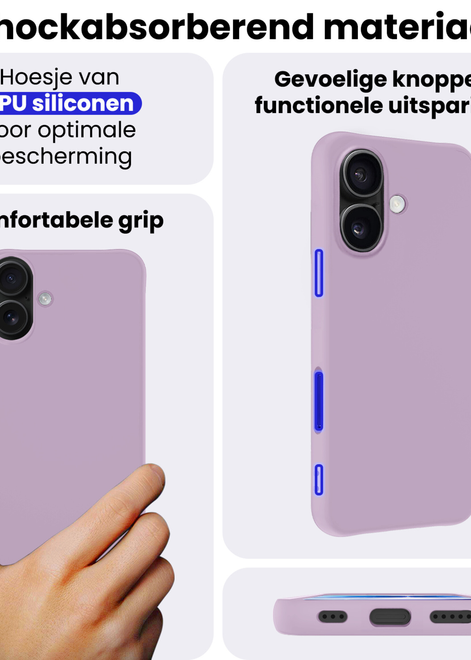 BTH BTH iPhone 17 Hoesje Siliconen Met 2x Screenprotector Met Dichte Notch - Lila