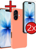 BTH BTH iPhone 17 Hoesje Siliconen Met 2x Screenprotector Met Dichte Notch - Perzik