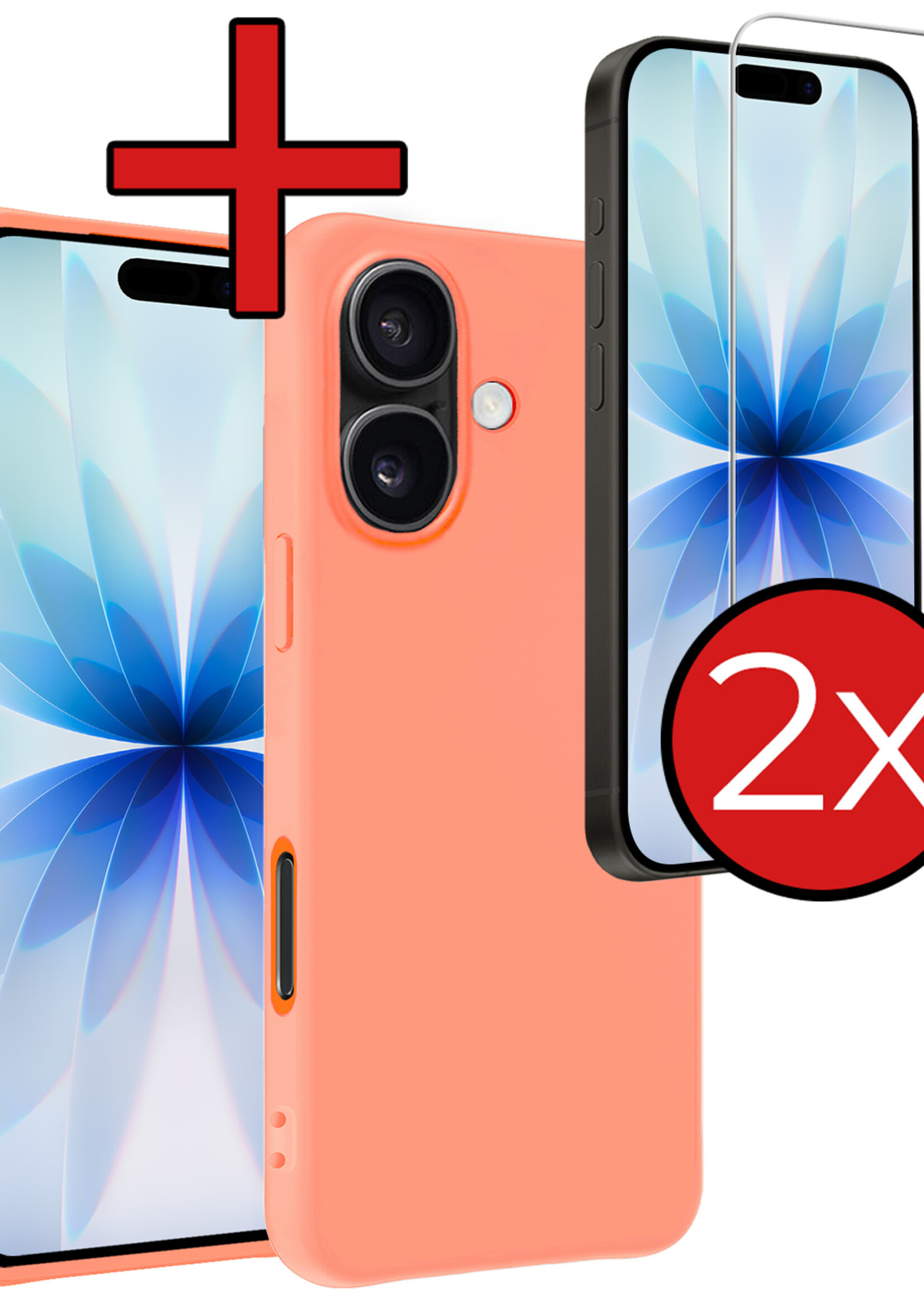 BTH BTH iPhone 17 Hoesje Siliconen Met 2x Screenprotector Met Dichte Notch - Perzik