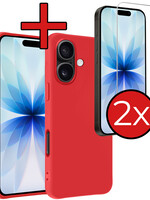 BTH BTH iPhone 17 Hoesje Siliconen Met 2x Screenprotector Met Dichte Notch - Rood