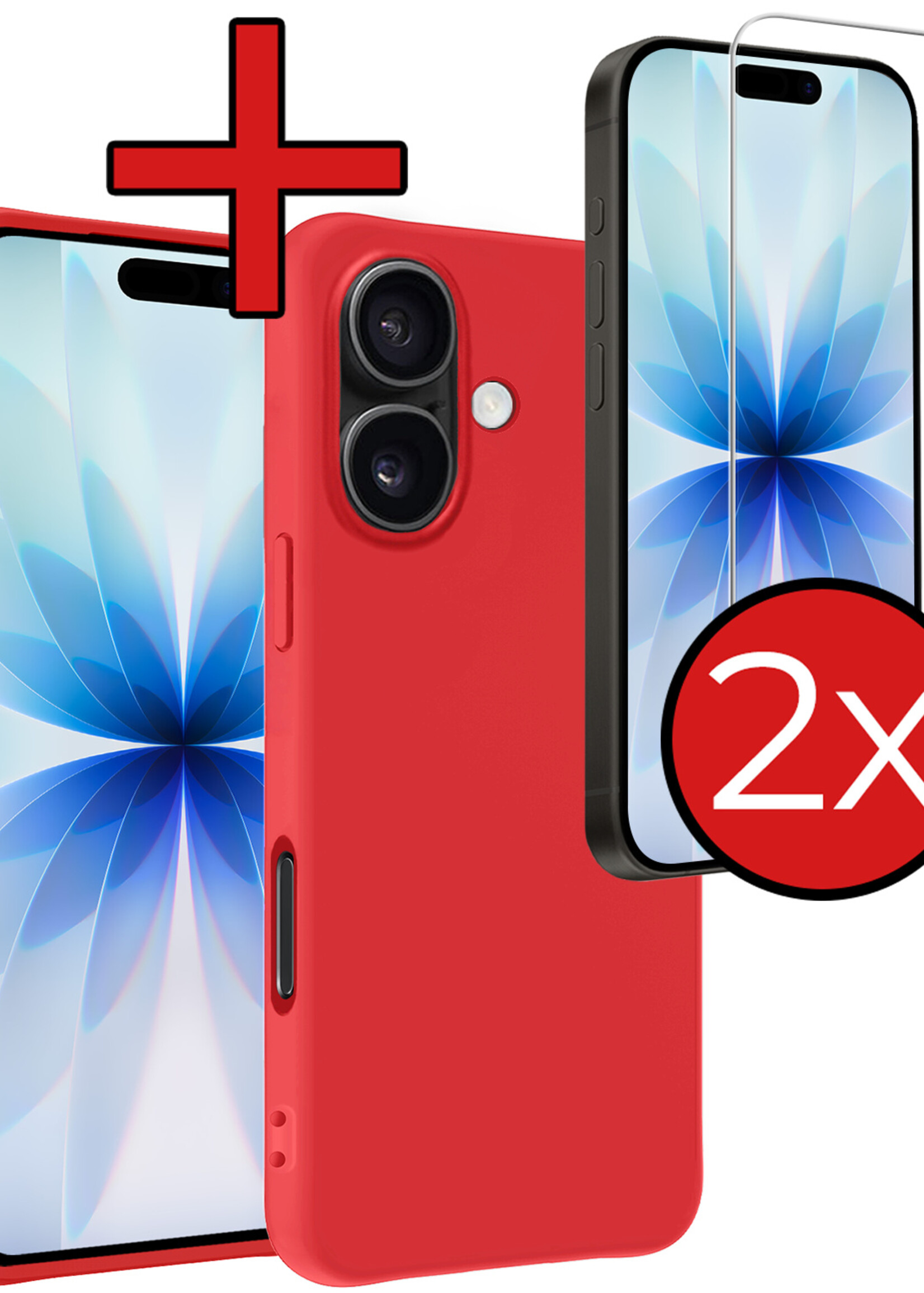BTH BTH iPhone 17 Hoesje Siliconen Met 2x Screenprotector Met Dichte Notch - Rood