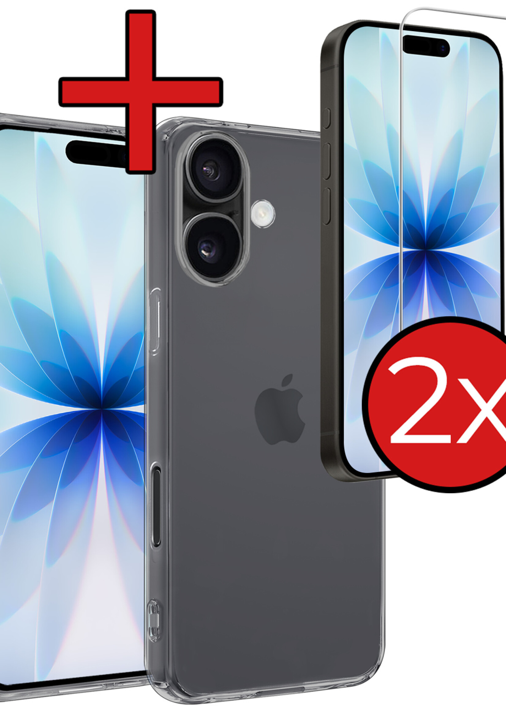 BTH BTH iPhone 17 Hoesje Siliconen Met 2x Screenprotector Met Dichte Notch - Transparant