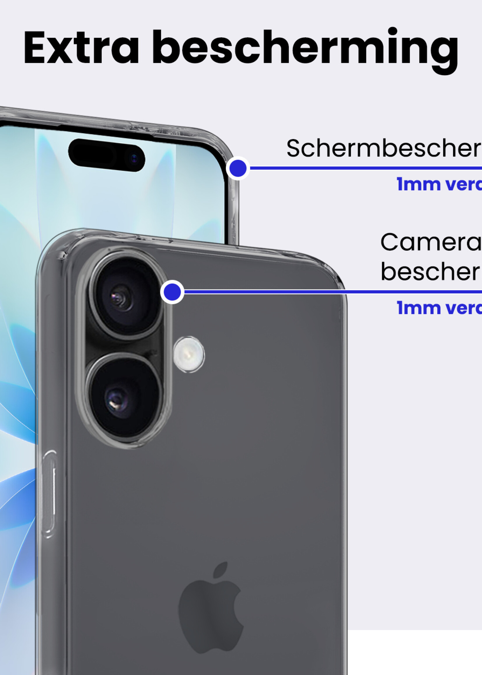 BTH BTH iPhone 17 Hoesje Siliconen Met 2x Screenprotector Met Dichte Notch - Transparant
