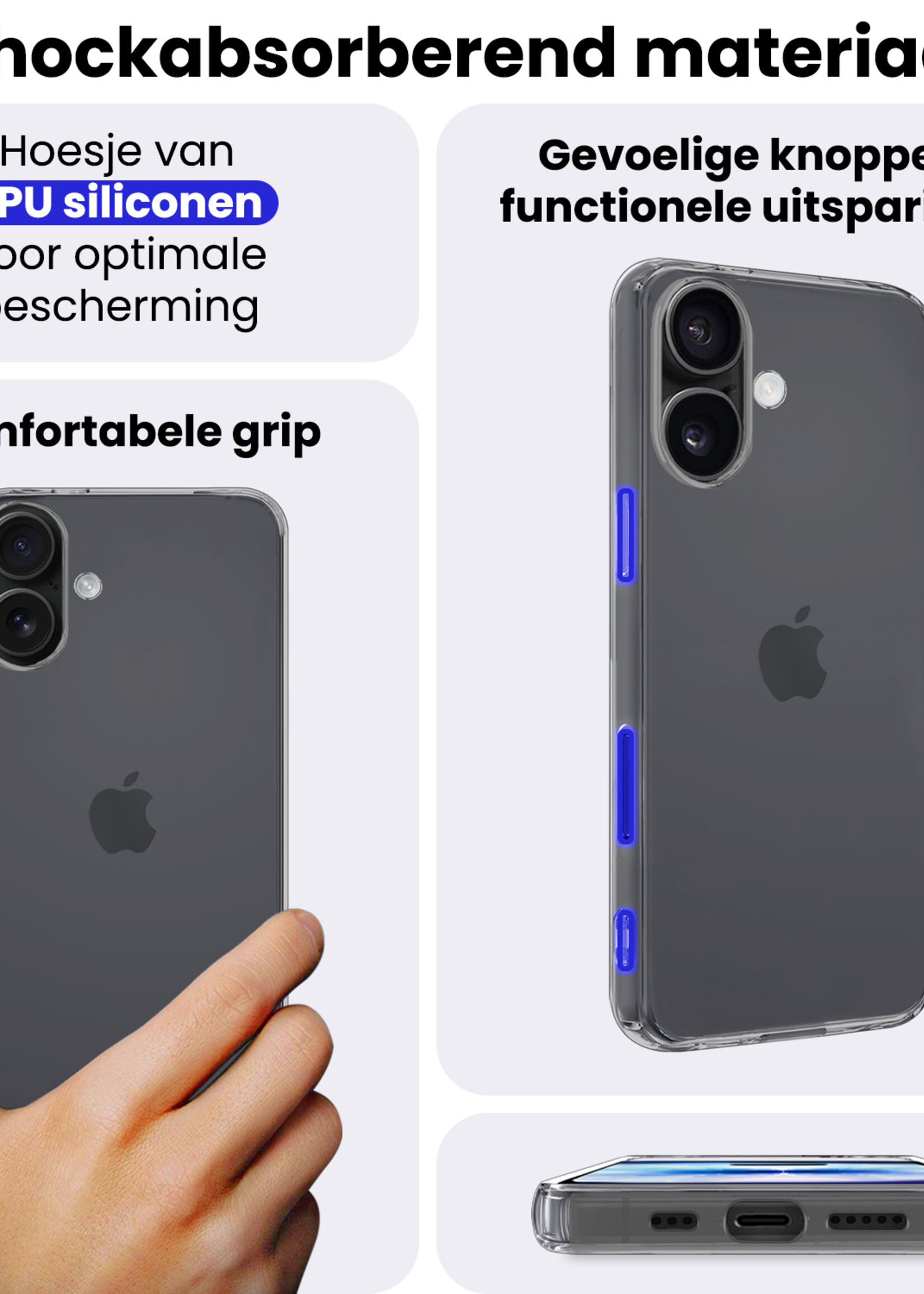 BTH BTH iPhone 17 Hoesje Siliconen Met 2x Screenprotector Met Dichte Notch - Transparant