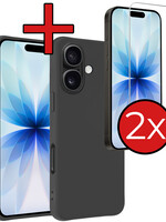BTH BTH iPhone 17 Hoesje Siliconen Met 2x Screenprotector Met Dichte Notch - Zwart
