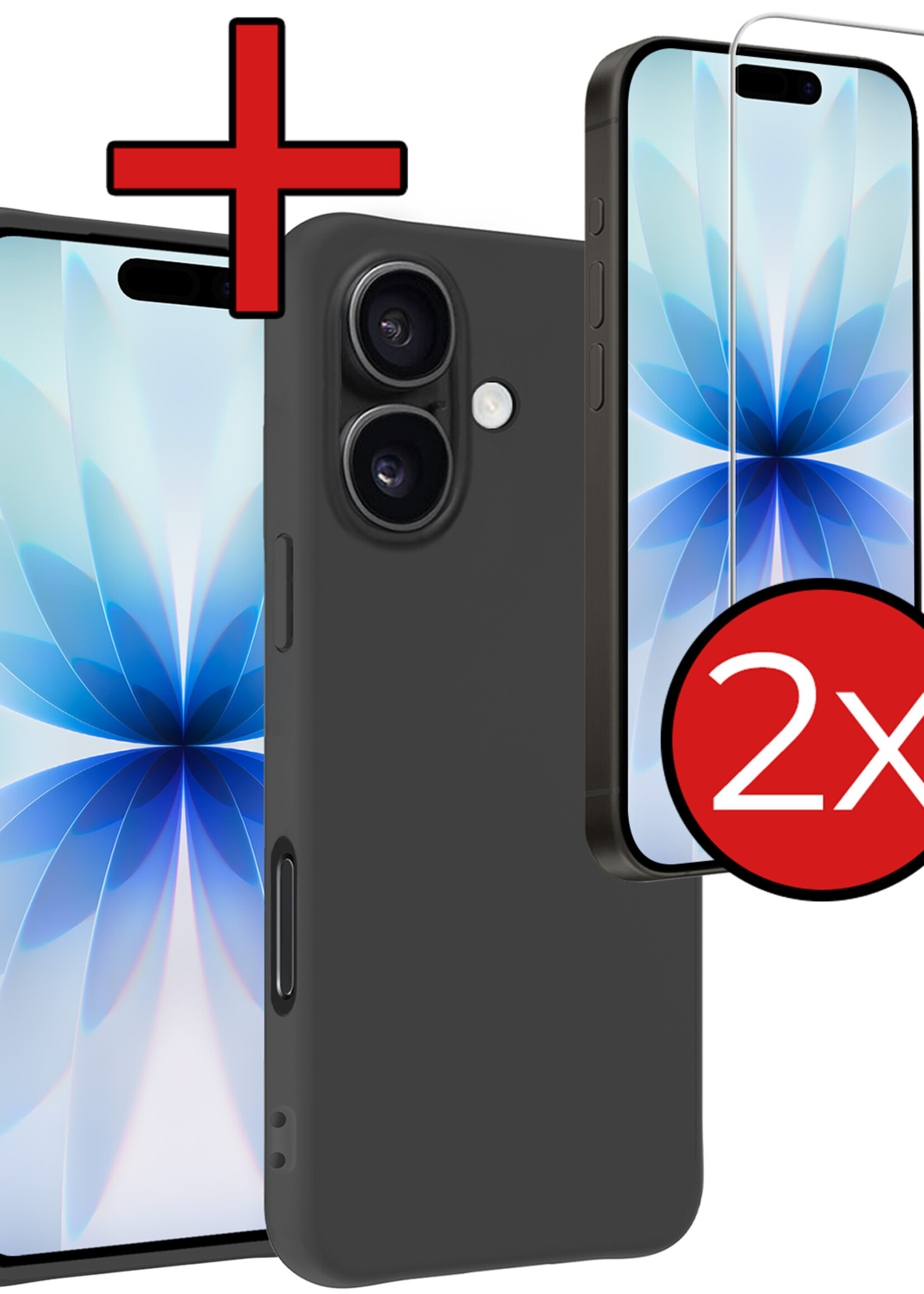 BTH BTH iPhone 17 Hoesje Siliconen Met 2x Screenprotector Met Dichte Notch - Zwart