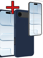 BTH BTH iPhone Air Hoesje Siliconen Met Screenprotector Met Dichte Notch - Donkerblauw