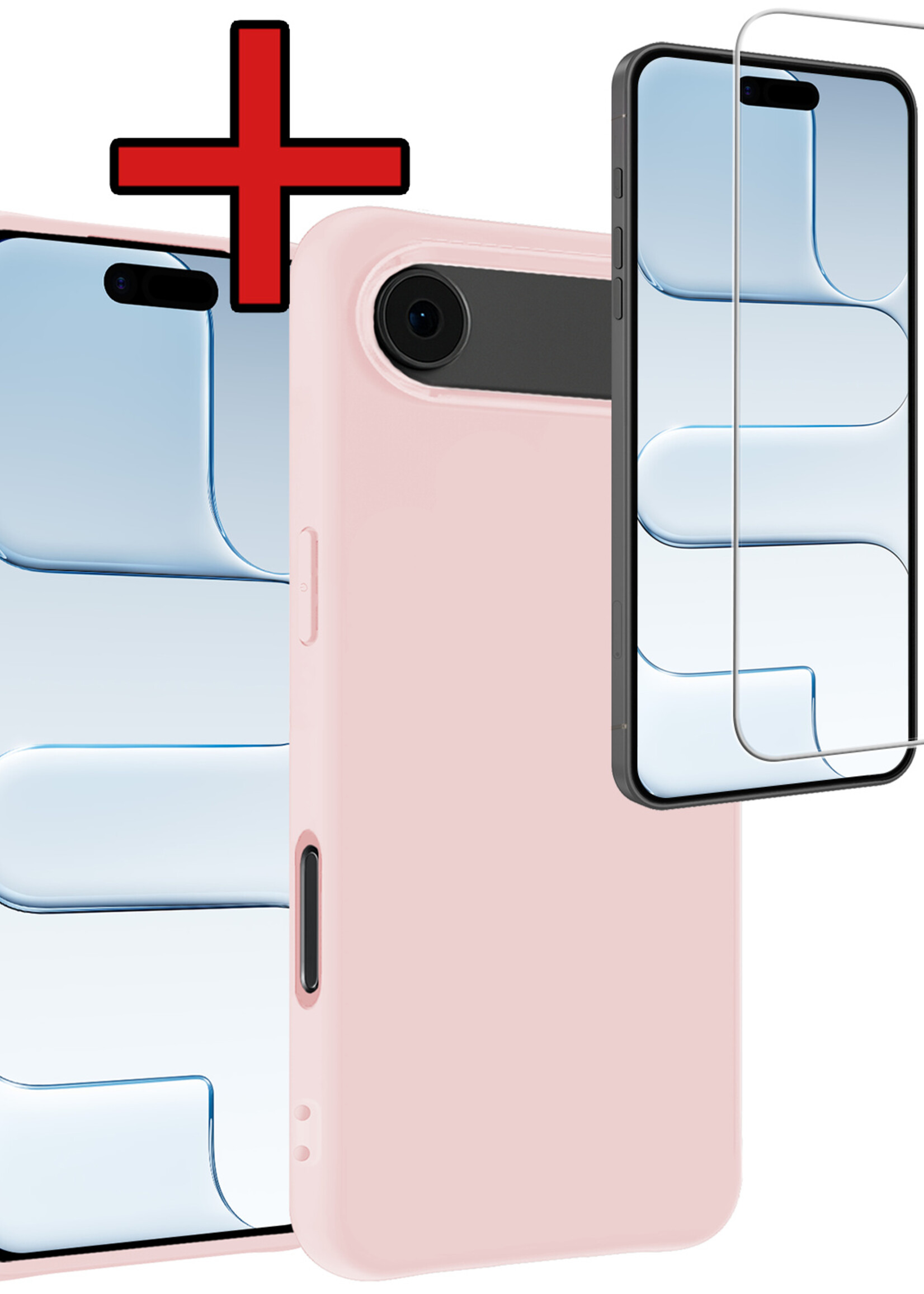 BTH BTH iPhone Air Hoesje Siliconen Met Screenprotector Met Dichte Notch - Lichtroze