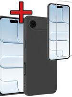 BTH BTH iPhone Air Hoesje Siliconen Met Screenprotector Met Dichte Notch - Zwart