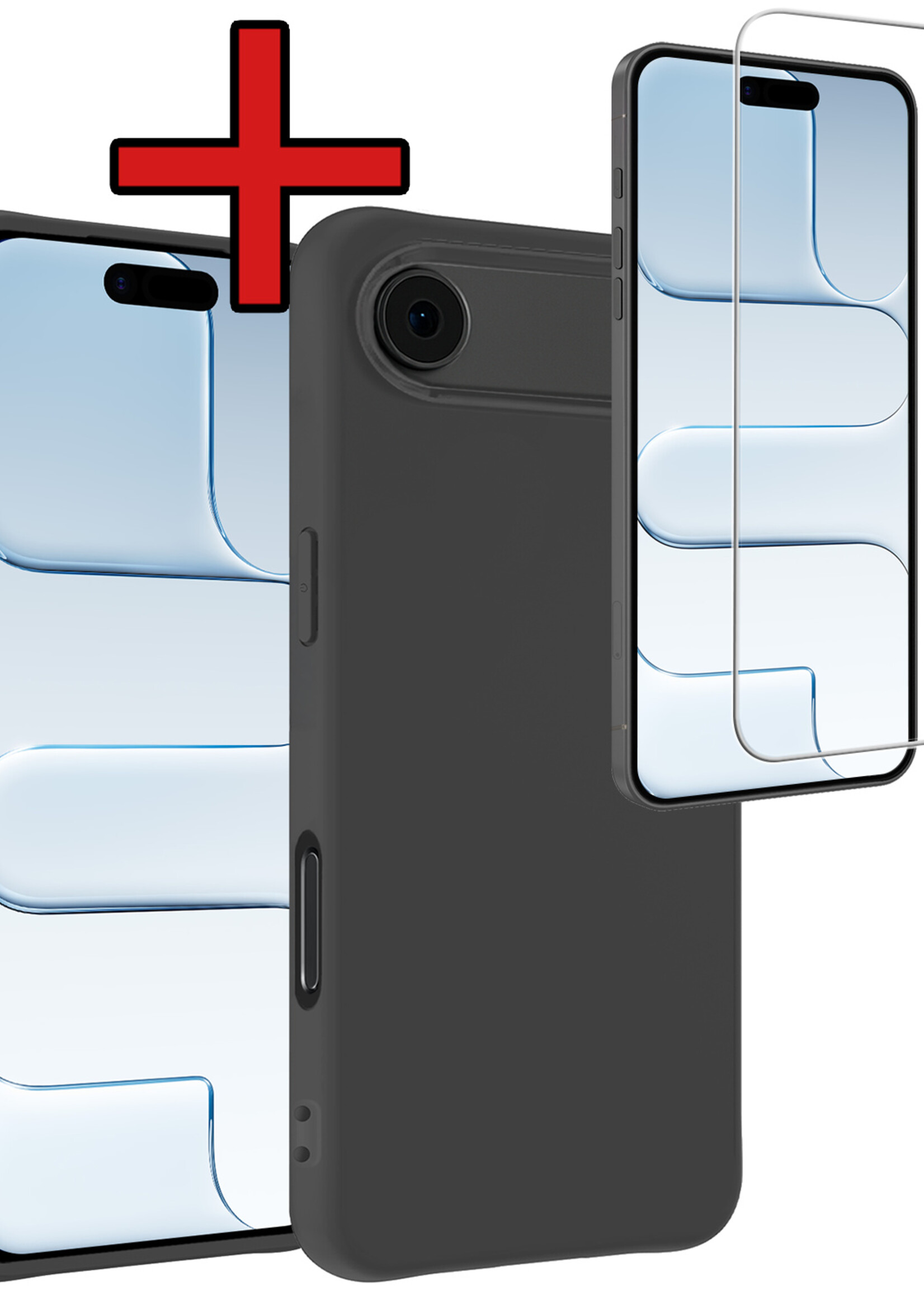 BTH BTH iPhone Air Hoesje Siliconen Met Screenprotector Met Dichte Notch - Zwart