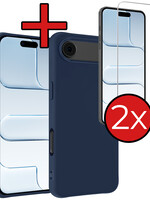BTH BTH iPhone Air Hoesje Siliconen Met 2x Screenprotector Met Dichte Notch - Donkerblauw
